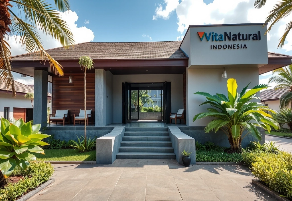 VitaNatural Indonesia Denpasar office building with traditional Indonesian architectural elements and tropical landscaping